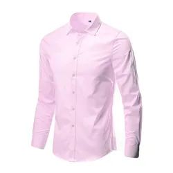 Men'S Shirt Workwear Pink Shirts Baggy Blouses Solid Color Casual Tops Summer Spring Lapel All Match Long Sleeve Camisas