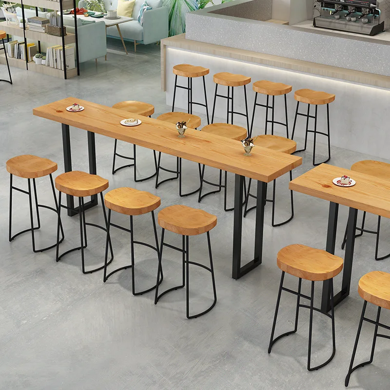 Solid wood bar table against the wall bar cafe milk tea shop long strip narrow bar counter household high table and chair combin