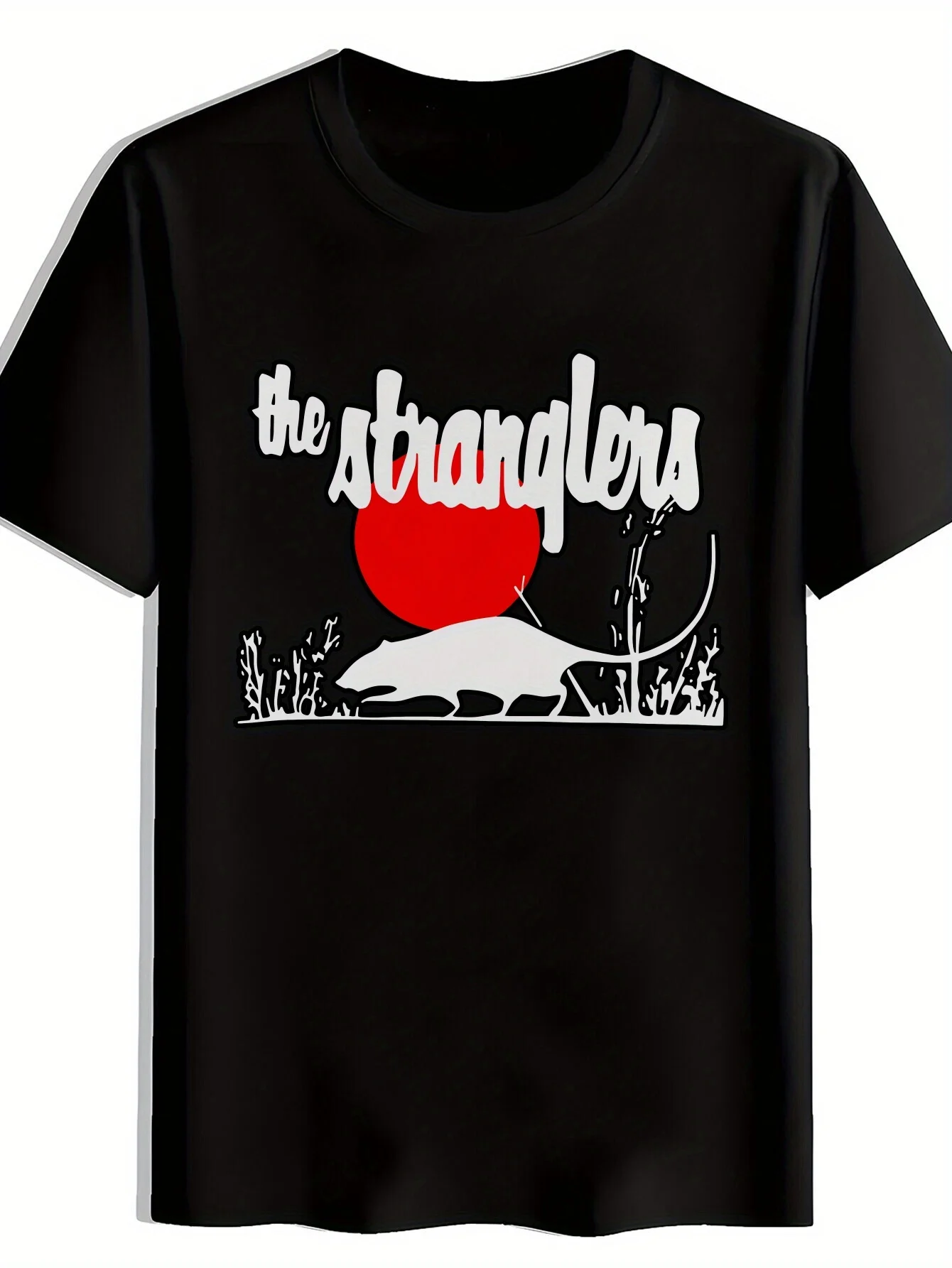 

Men s Graphic Tee Men s Breathable Comfort Fit Black Graphic T-Shirt Casual Round NeckSummer Tee with Red Circular Animal Print