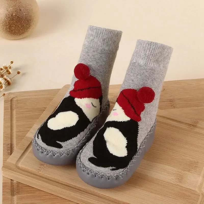 Autumn Winter New Baby Boys Shoes Socks Baby Floor Socks Anti-skid Leather Soles Toddler Socks Cute Cartoon Girls Socks Shoes