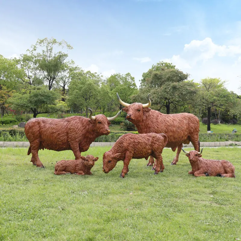 Realistic Fiberglass Yak Statue Outdoor Animal Sculpture for Farm Ranch Lawn Beef Shop Farming Culture Yard Ornament Decor