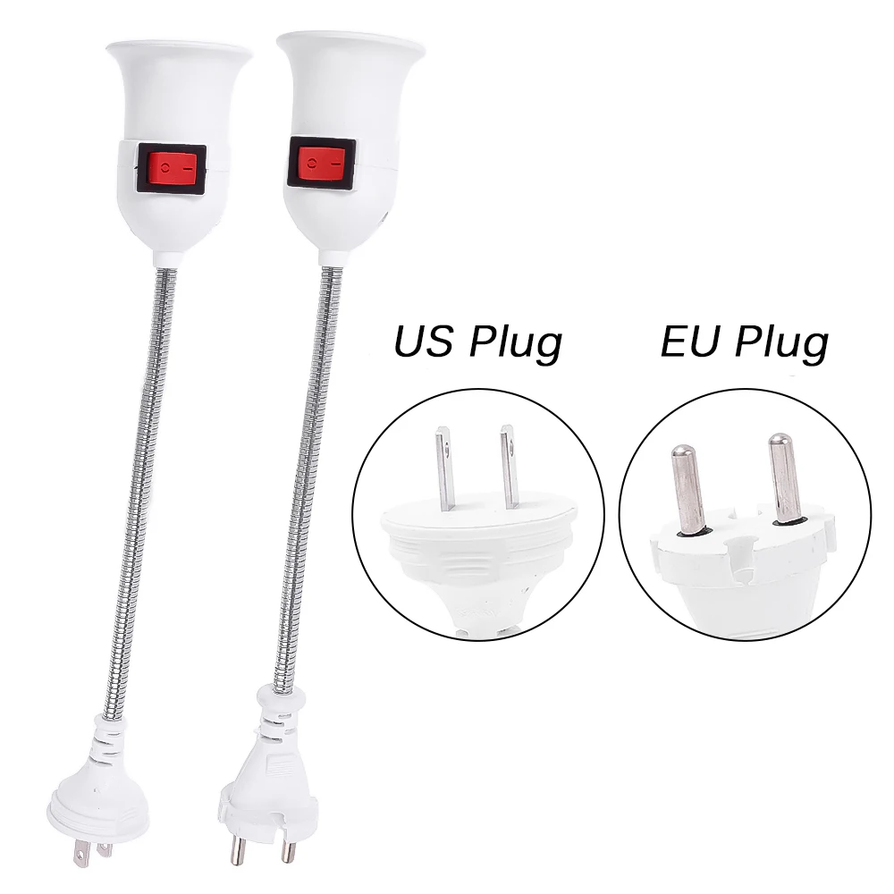 E27 Flexible Lamp Holder Light Base With Switch EU US Plug Lamp Holder Energy Saving Lamp Adapter Plug Bendable Bulb Holder