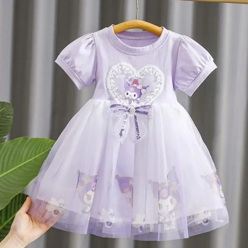 تنورة الأميرة سانريوس كورومي صيفية حلوة بأكمام قصيرة للأطفال نمط جديد كارتوني على الطراز الكوري شبكي مريح متعدد الاستخدامات للفتيات