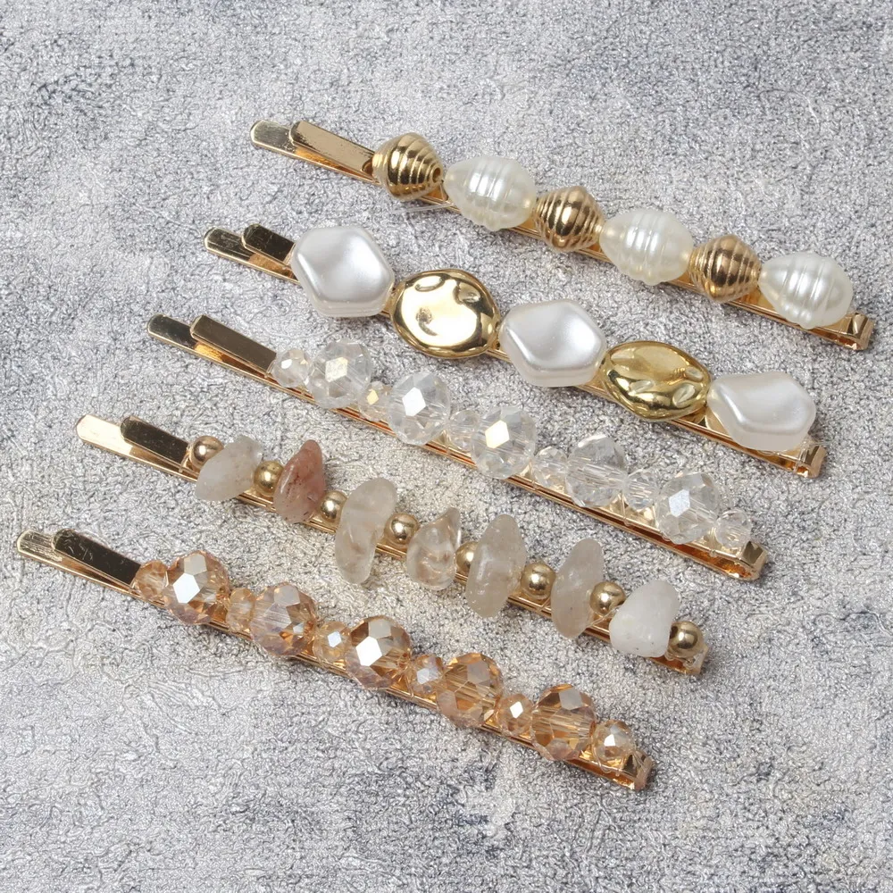 9 pack Pearls Hair clips for Women Girls Cute Sparkle Bead Hair Slides Beaded Hairpins Hair Grips Handmade Gold Hair Barrettes