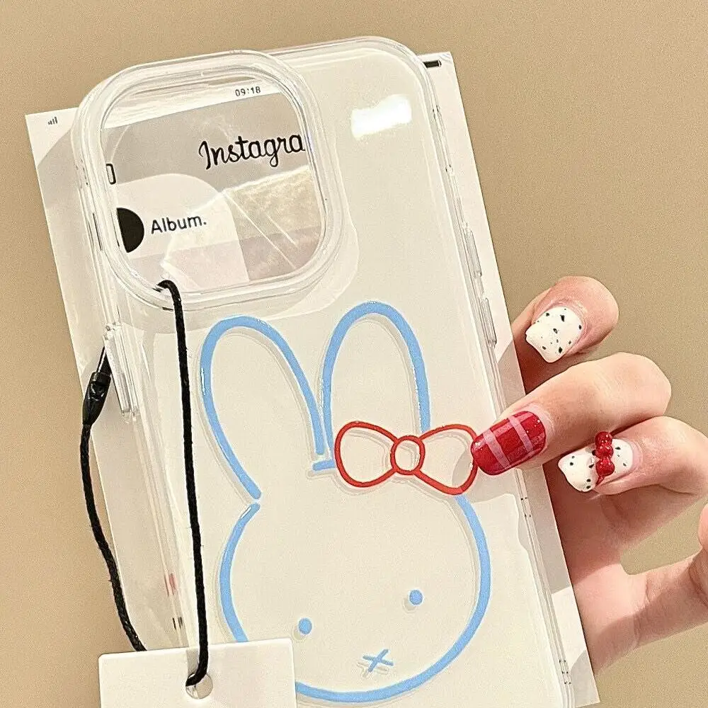 Miffy coelho dos desenhos animados bonito tela cheia coelho dupla camada caso de telefone é adequado para iphone16 15 14 13 12 11pro max plus series