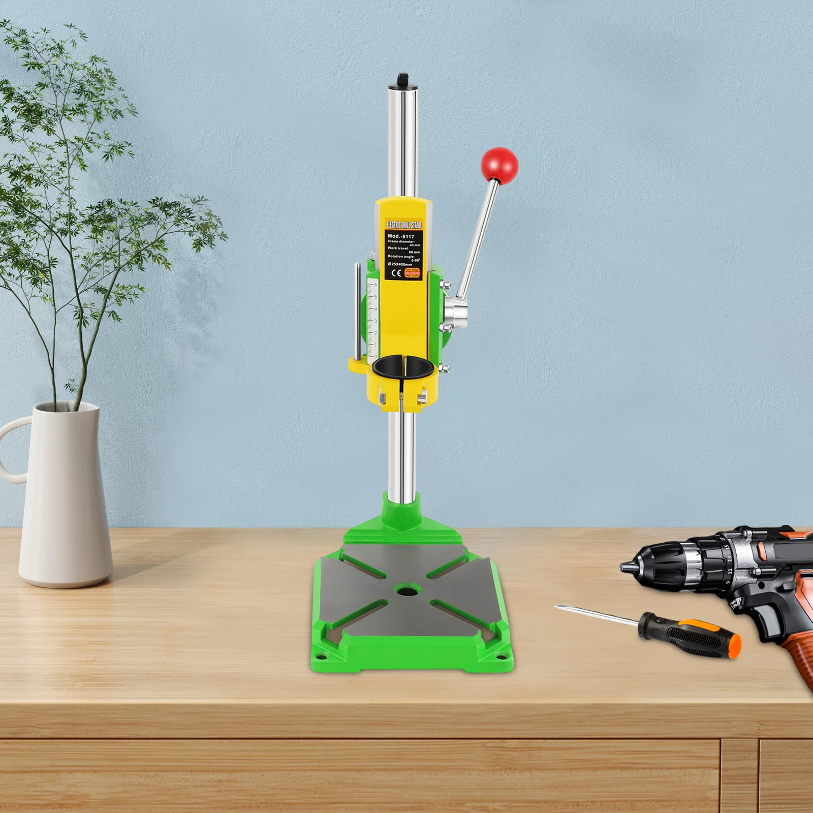 Support de perceuse d'établi réglable à 90 degrés, support de presse de perceuse en aluminium pour perceuse à main, support de perceuse à pince d'établi pour le travail universel