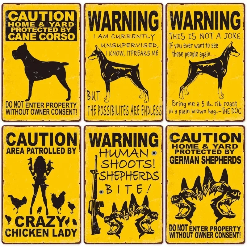 Vintage Warning Dog Metal Tin Signs Poster Beware of Dog Retro Tin Plates Wall Stickers For Garden House Door Courtyard Decor