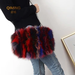 Luxury Real Fox Fur Women Messenger Bags Designer Winter New Fashion Ladies Chain Crossbody Shoulder Handbag Clutch Bag