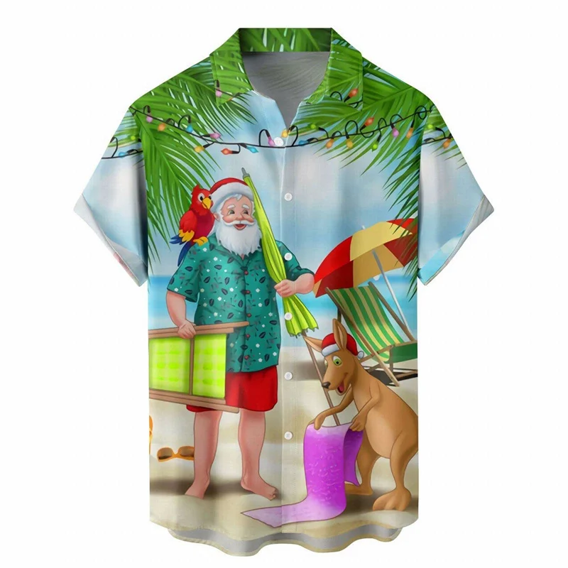 Men\'s Christmas Shirt Fun Hawaiian Shirt, 3D Printed  Santa Claus, Christmas Reindeer, Pattern Kangaroo, Summer Men\'s Shirts