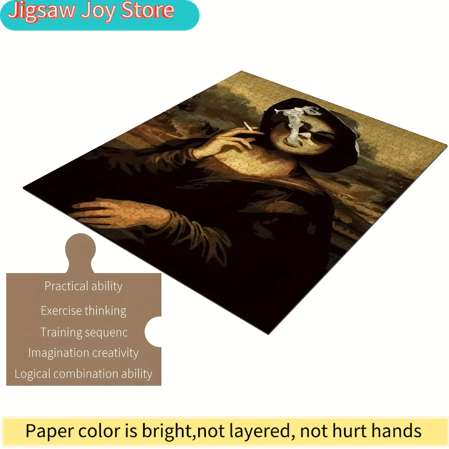 

Jigsaw Puzzle for & Families - Modern Mona Lisa Smoking Art, Intermediate Challenge, Wooden Puzzle with Perfect Fit, Portable