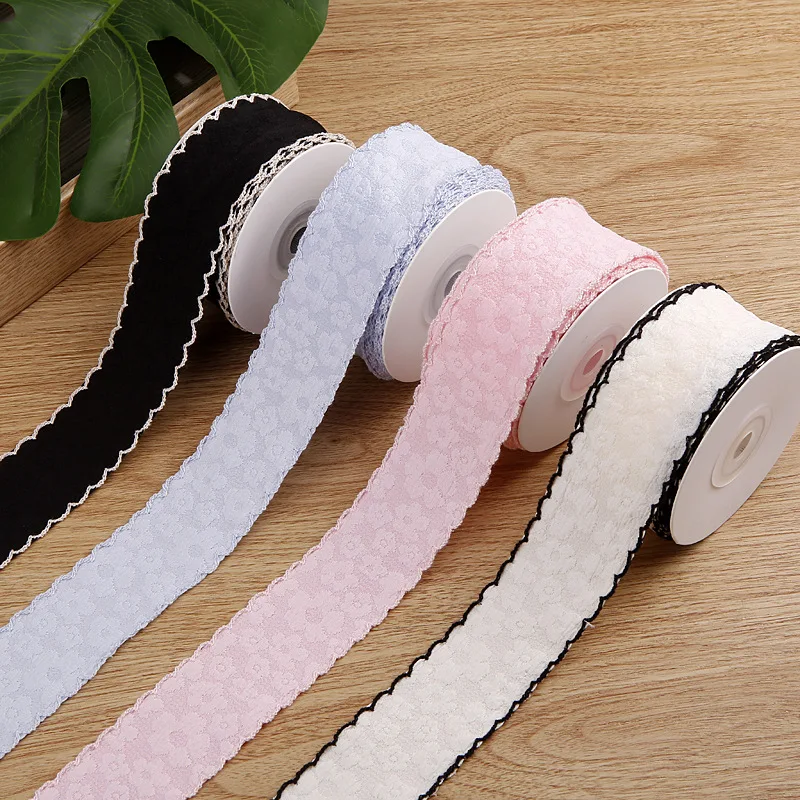 50Yards Flower Chiffon Cotton Ribbon With Black Edge For DIY HairBows Crafts Clothing Accessories Christmas Decoration 25mm 38mm