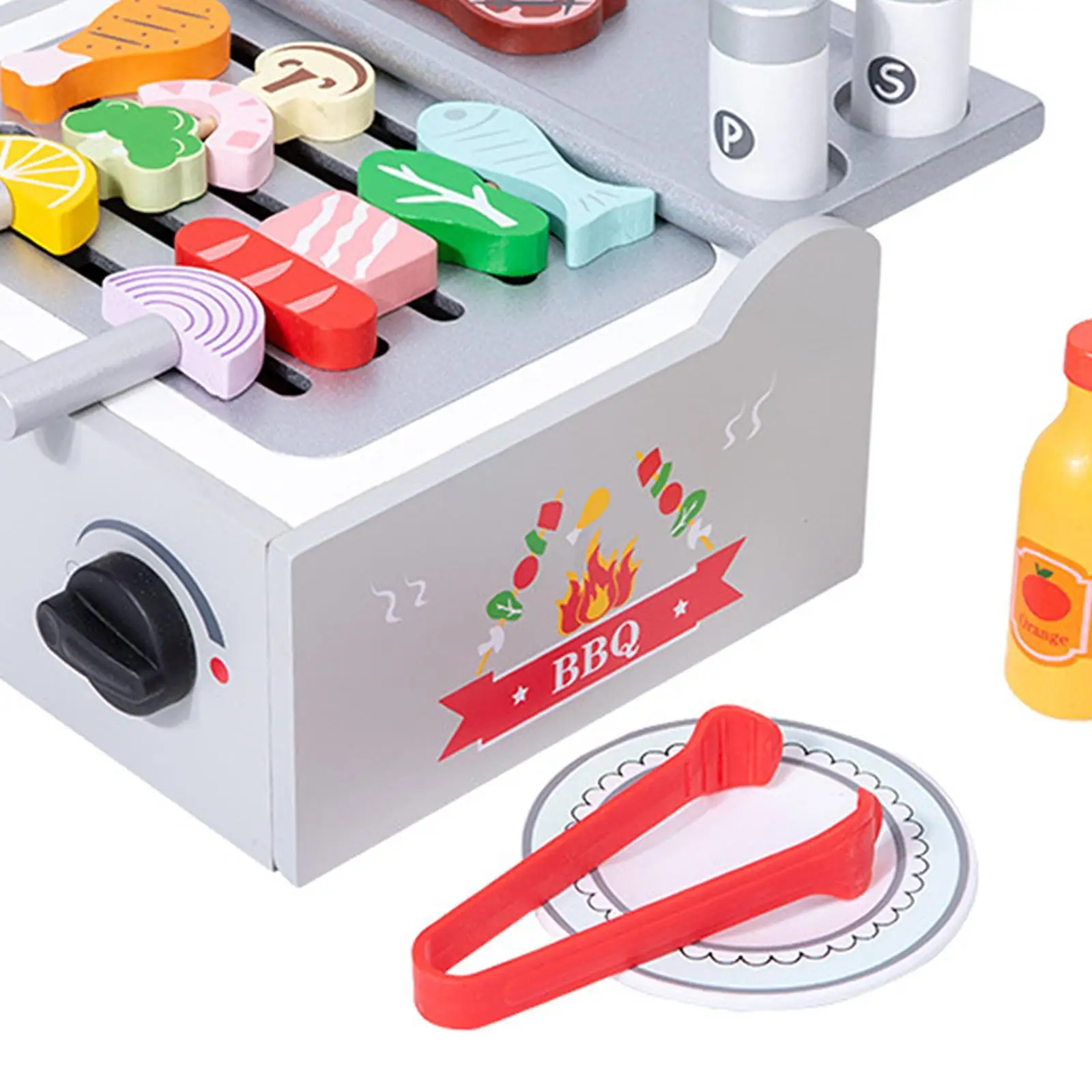 Juego de comida para barbacoa de madera, juguetes para parrilla para niños, juego de juguetes de cocina, juego de cocina para barbacoa para niños pequeños, regalos de cumpleaños