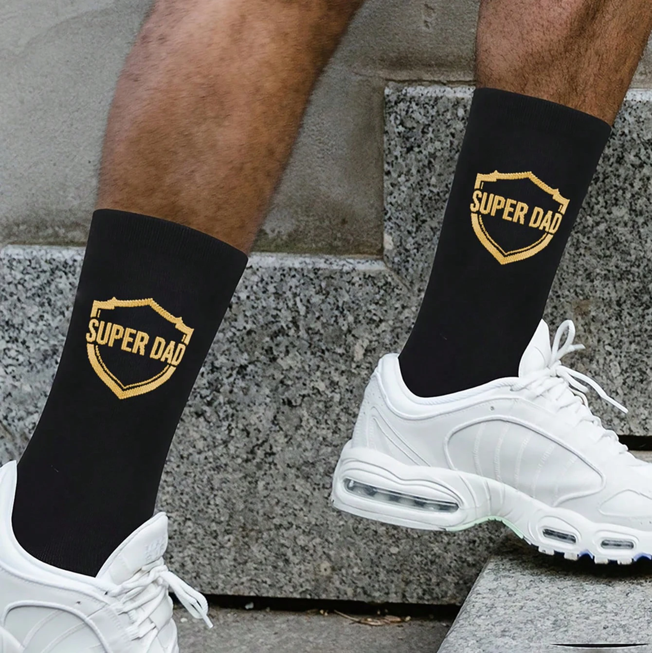 A Pair of Men's Mid-Calf Socks with a Theme of Honoring Fathers, Featuring a Simple yet Playful Style, Perfect as a Gift for Father's Day, Birthdays, and Other Occasions. - view 3