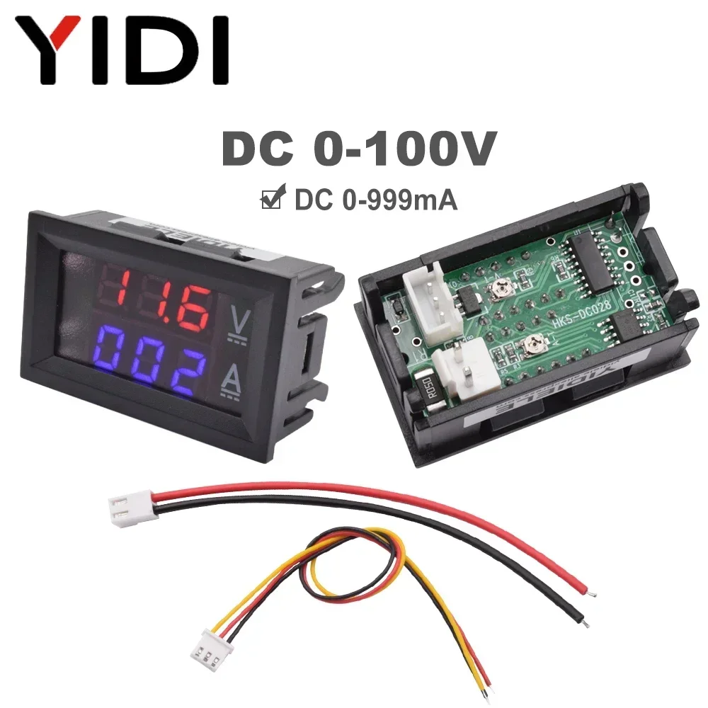 5/10pcs 0.56 Red Blue LED Current Voltage Meter Digital Voltmeter Ammeter Amp Detector Monitor DC 0-100V 10A Calibrate Reading