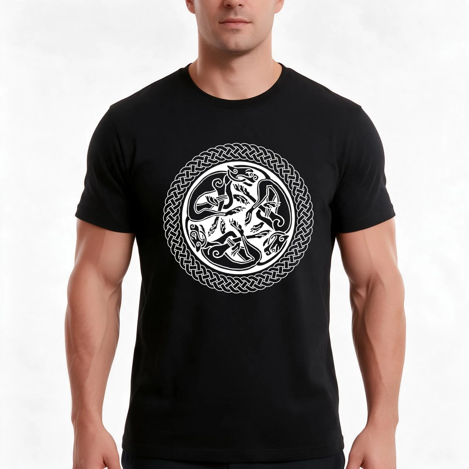Celtic Knot with Hounds T-Shirt, Summer Casual Cotton Tee, Oversized Streetwear Tops, Vintage Graphic Print, Unisex Men Women