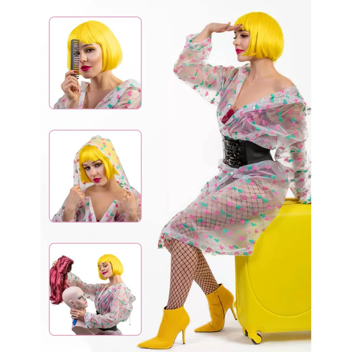 12 Inch /30 cm Fashion Lady Short Straight Synthetic Flat Bangs Bob Wig (Yellow)