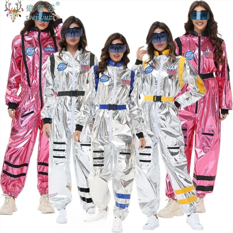 

Adult Pink Astronaut Costume Women Spaceman Outfits Space Jumpsuit Pilot Halloween Cosplay Party Fancy Dress Up