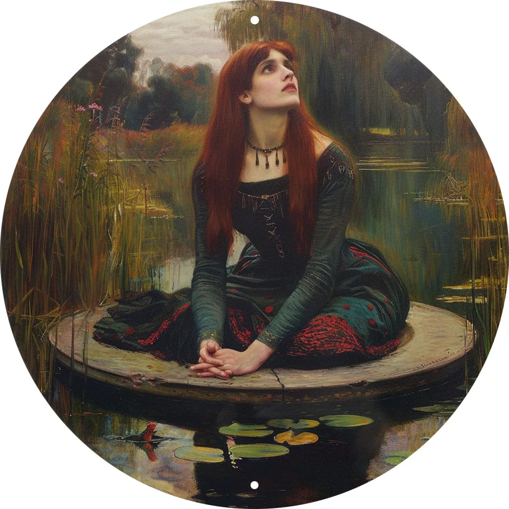 1pc Round Aluminum Poster The Lady Of Shalott By John William Waterhouse Wall Art Exhibition Famous Artist Decor Room Aesthetic