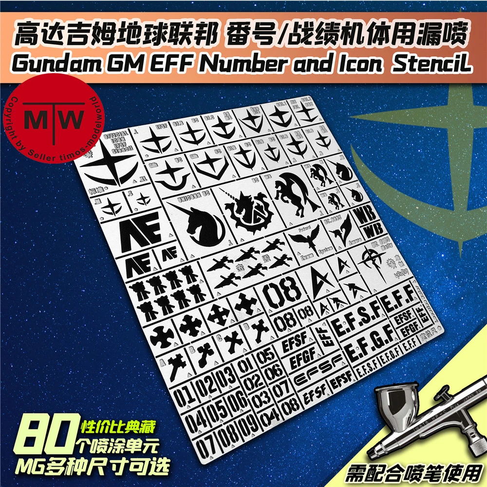 

Alexen AJ0077 Leakage Spray Stencil Template Tools for Gundam GM EFF Number and Icon