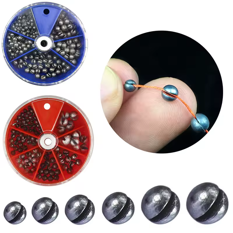 50/106/205Pcs/Set Open Bite Lead Sinker Set Bare Fishing Tools Clip Drop Biting Round Plumb Bob Auxiliary Fishing Tackle Gear