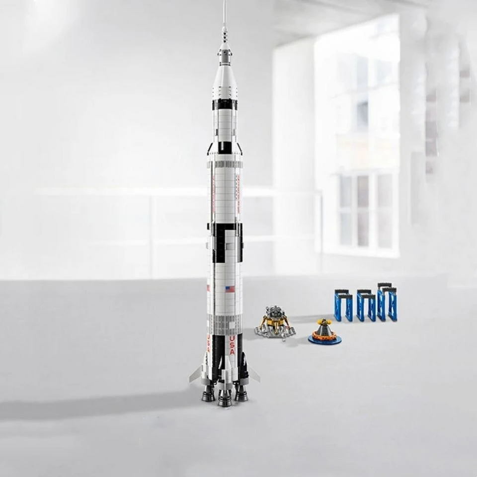 In Stock Apollo Saturn V 100Cm Space Rocket Building Blocks Bricks Moc 21309 Display Kids Adults Toys Christmas Birthday Gifts