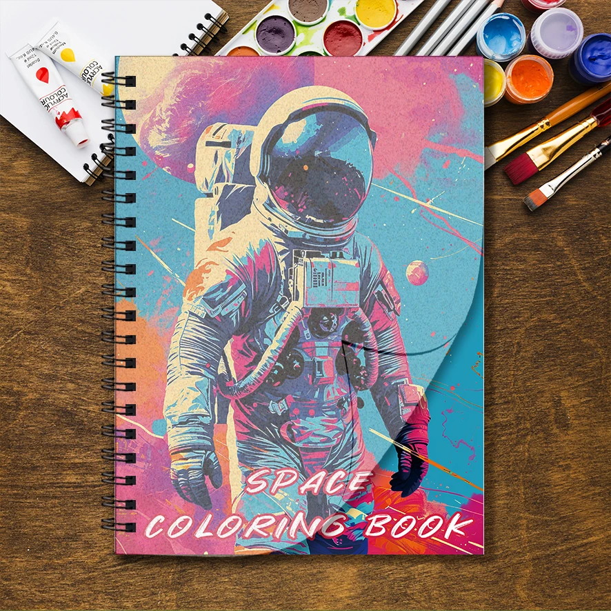 Astronauts and Planets Adult Coloring Book - 8.3x 11.2 Inch 32 Page Coloring Book - Helps Reduce Stress and Ease Emotions