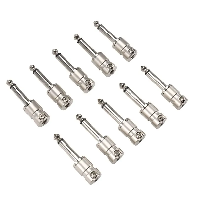ABHS-10Pc 6.35Mm For TS Mini Short Barrelful Zinc Alloy Jack Plug - Screw Lock,For Guitar Pedal Patch Cable,HIFI Audio