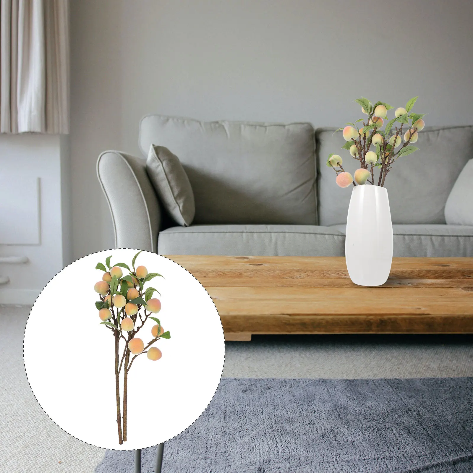 

2 Pcs Artificial Peach Fruit Decor Decorative Branches Green Leaves for Foam Stems Fruits Decoration Lifelike