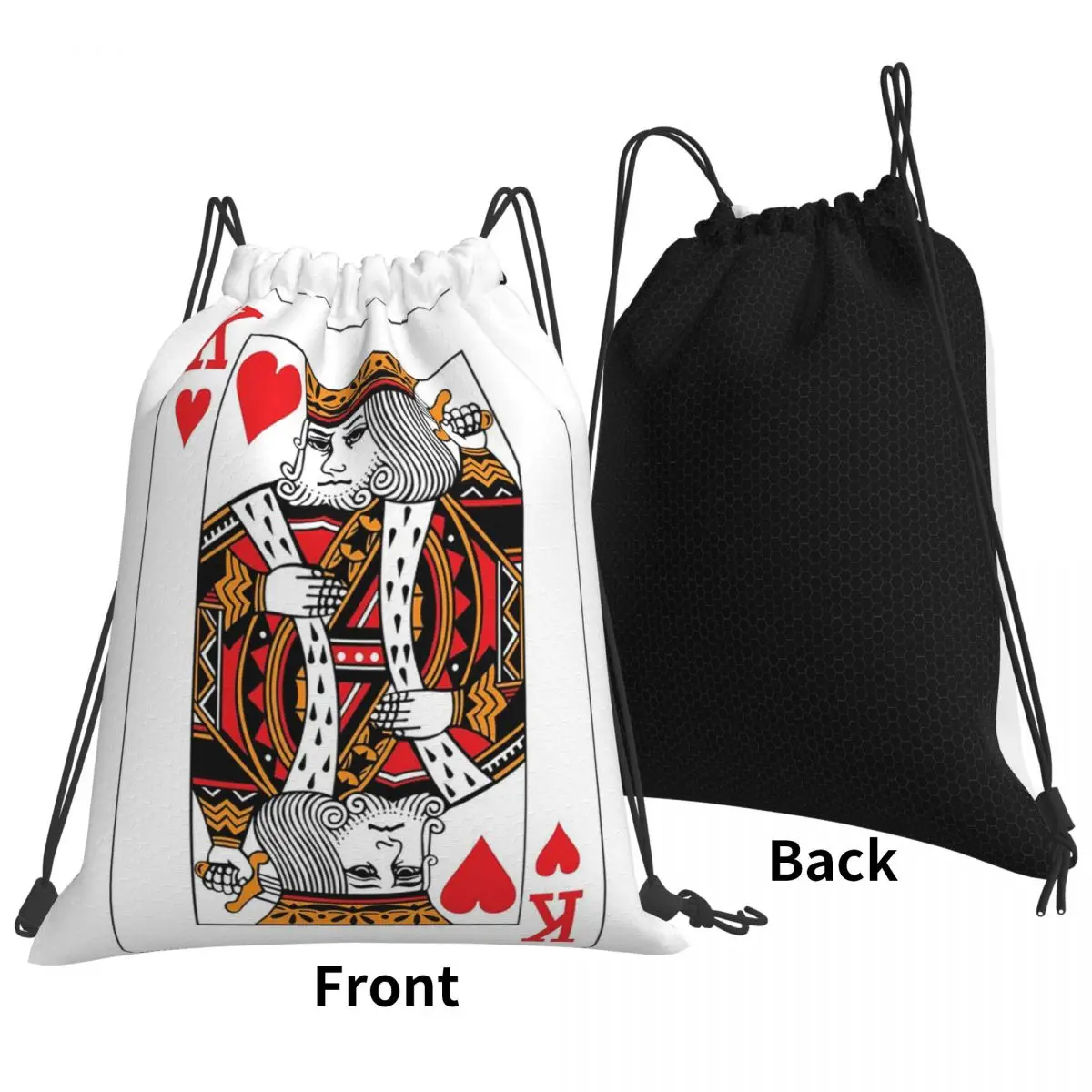 King Of Hearts Poker Playing Card Backpacks Fashion Drawstring Bundle Pocket Sundries Bag Book Bags for Man Woman School