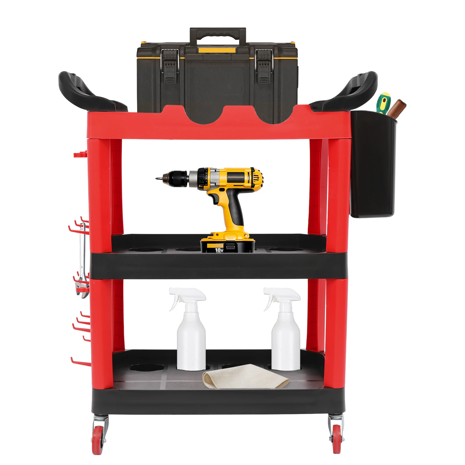 3-Tier Rolling Tool Cart, 300lb Capacity with 4 Swivel Wheels, Storage Organizer for Garage/Workshop, Includes Tool Basket