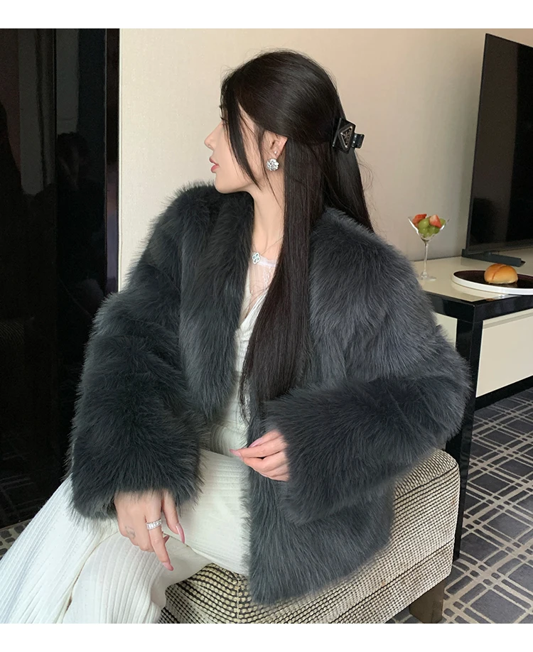 ZAROY 2027 Winter Faux Fox Fur Coat Chic Women Brown Luxury Fluffy Soft Warm Fur Jacket Fashion Colarless Cardigan Fur Outerwer