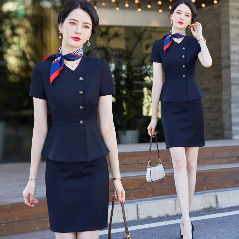 

Professional Suit Skirt Women's Summer Short-Sleeved Hotel Front Desk Receptionist Tooling Jewelry Shop Beauty Salon Workwear Su