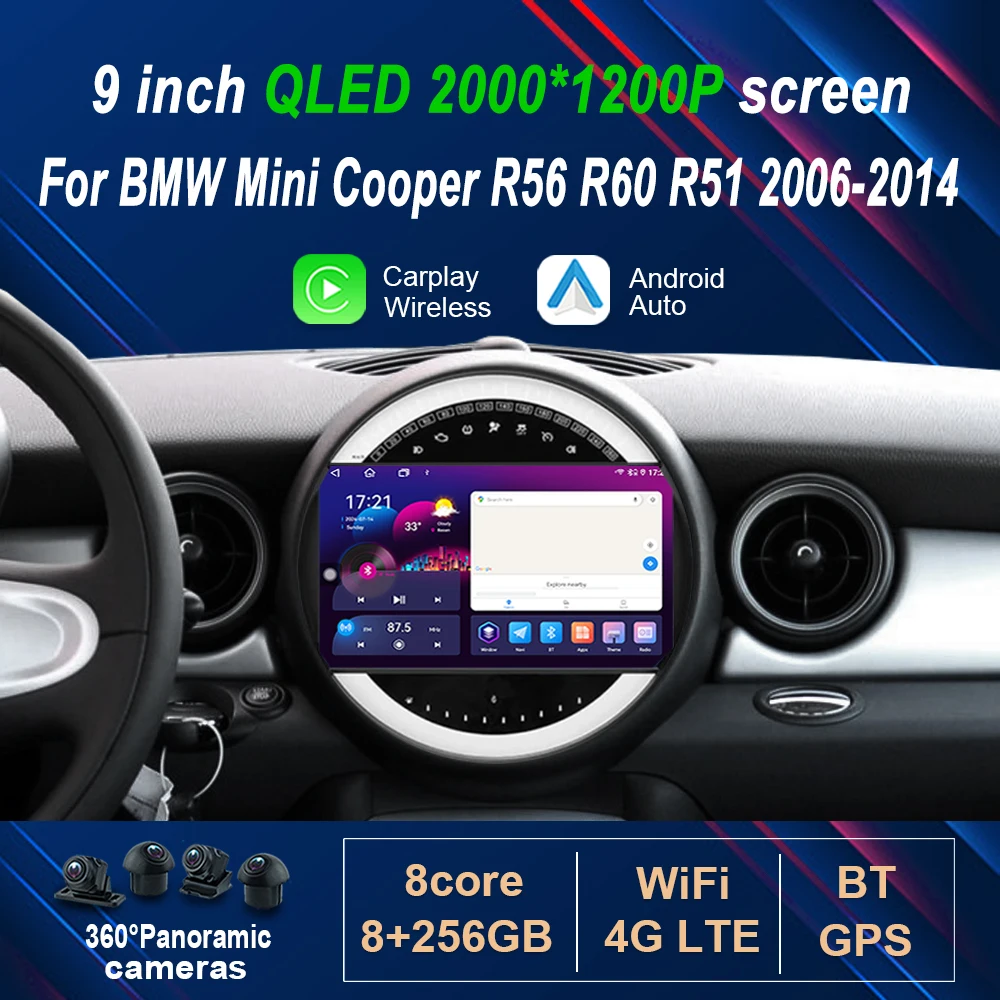 9'' Auto Radio Multimedia Player Android für BMW Mini Cooper R56 R60 R51 2006-2014 HD Bildschirm GPS Navi WiFi Kopf Einheit BT