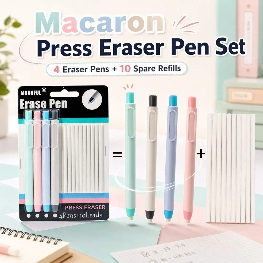 14Pcs Retractable Pen Shaped Eraser Macaron Push Type Refillable Eraser Pen With Refill Eraser Leads Eraser Set