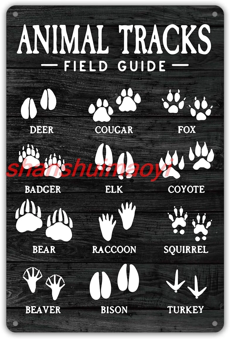 shui ack Animal Tracks Field Guide Metal Tin Sign Wall Decor Rustic Woodland Theme Nursery Sign for Home Office Nursery B 1pc