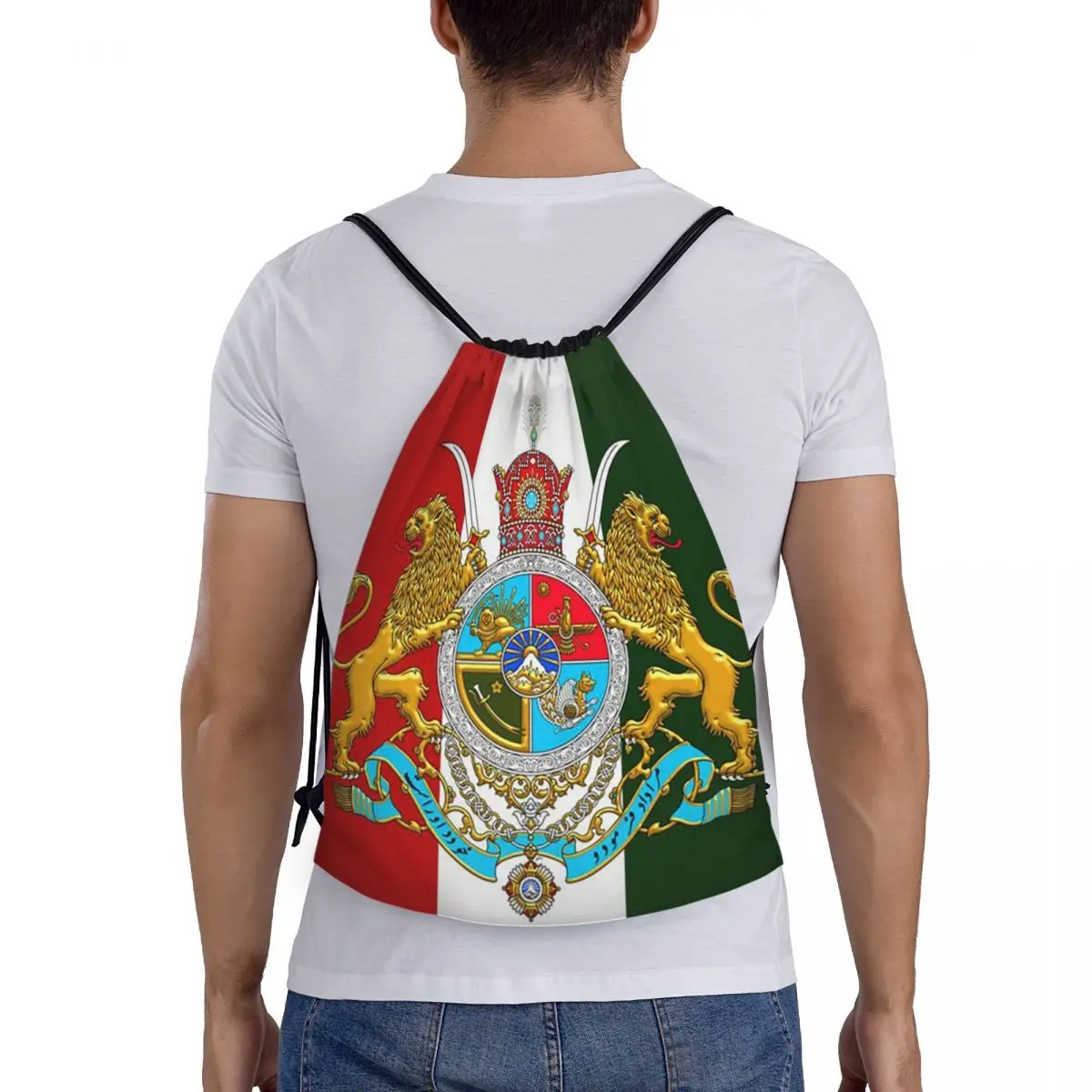 

Imperial Coat Of Arms Of Iran Iranian Lion Backpacks Drawstring Bundle Pocket Sports Bag Book Bags for Man Woman Students