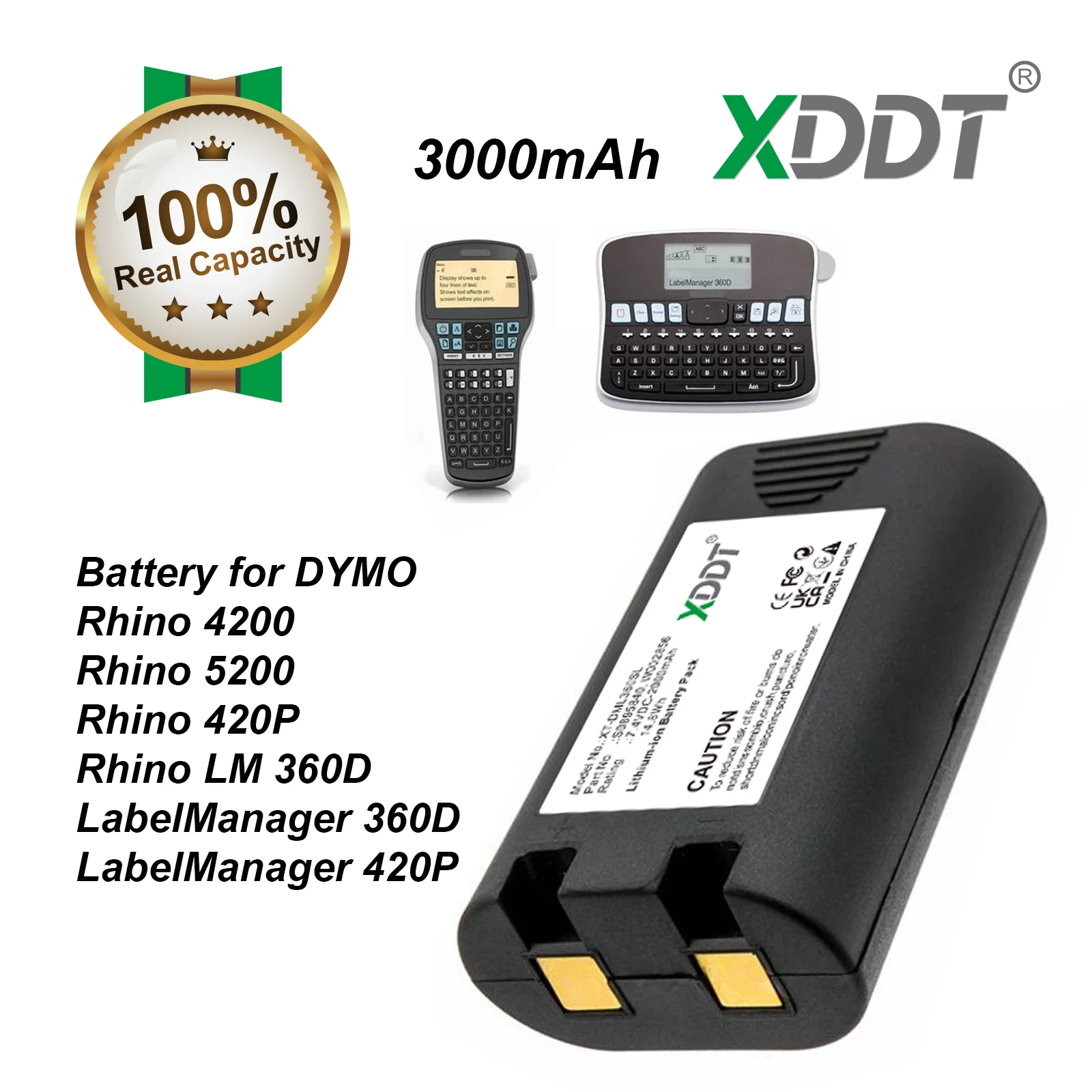 Portable Printer 2000mAh Battery For DYMO LabelManager 360D, LabelManager 420P, LM360D, LM420P, R5200, Rhino 4200, Rhino 420P