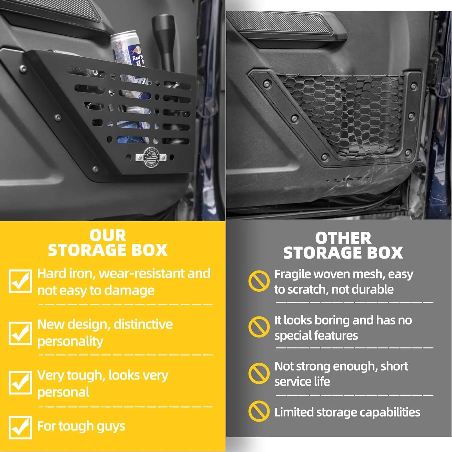 Bronco Front Door Pockets, Metal Front Door Storage Box for 2021-2024 2/4 Ford Bronco, 2 PCS Door Side Insert Organizer