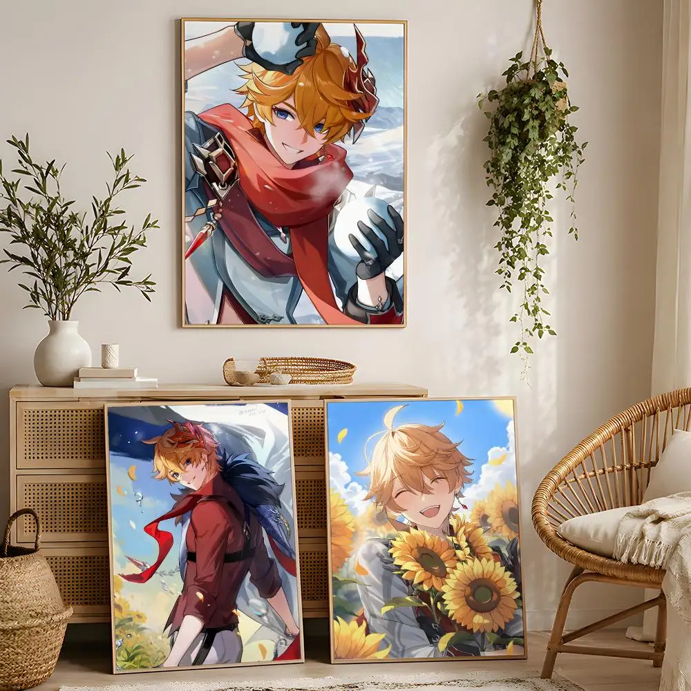 G-Genshin Impact Tartaglia Poster Stylized Art Textured Canvas Mural For Bedroom Living Room Interior Wall Decoration