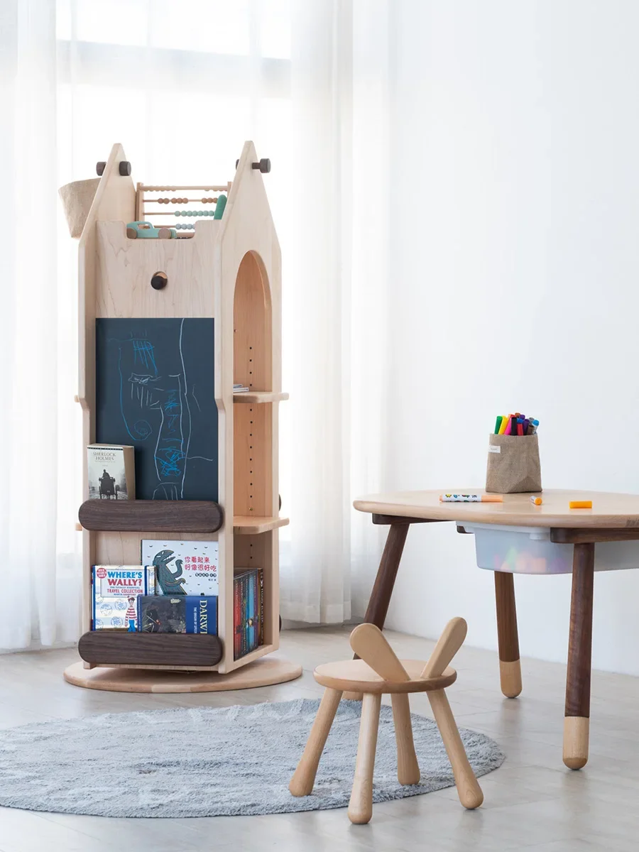 ชั้นวางหนังสือหมุนได้ทรงหอคอยเวทมนตร์ ทำจากไม้แท้ทั้งหมด ชั้นวางหนังสือภาพหมุนได้ 360 องศา