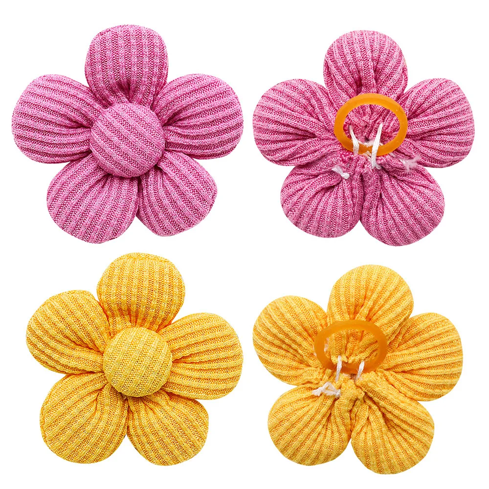 10PCS Solid Color Pet Dog Bows Puppy Flower Hair Bows Rubber Bands for Dogs Cute Cat Dog Bows Hairwear Dog Hair Accessories