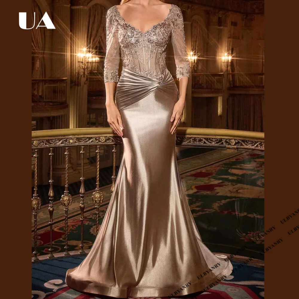 

Exquisite Mermaid Sequin Evening Dresses for Women, Elegant Satin Shirring Prom Dress, Customized Floor-length Formal Dress