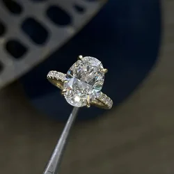 14K Gold Oval Lab Diamond Ring 100% Real 925 Sterling Silver Engagement Wedding Band Rings for Women Bridal Promise Jewelry