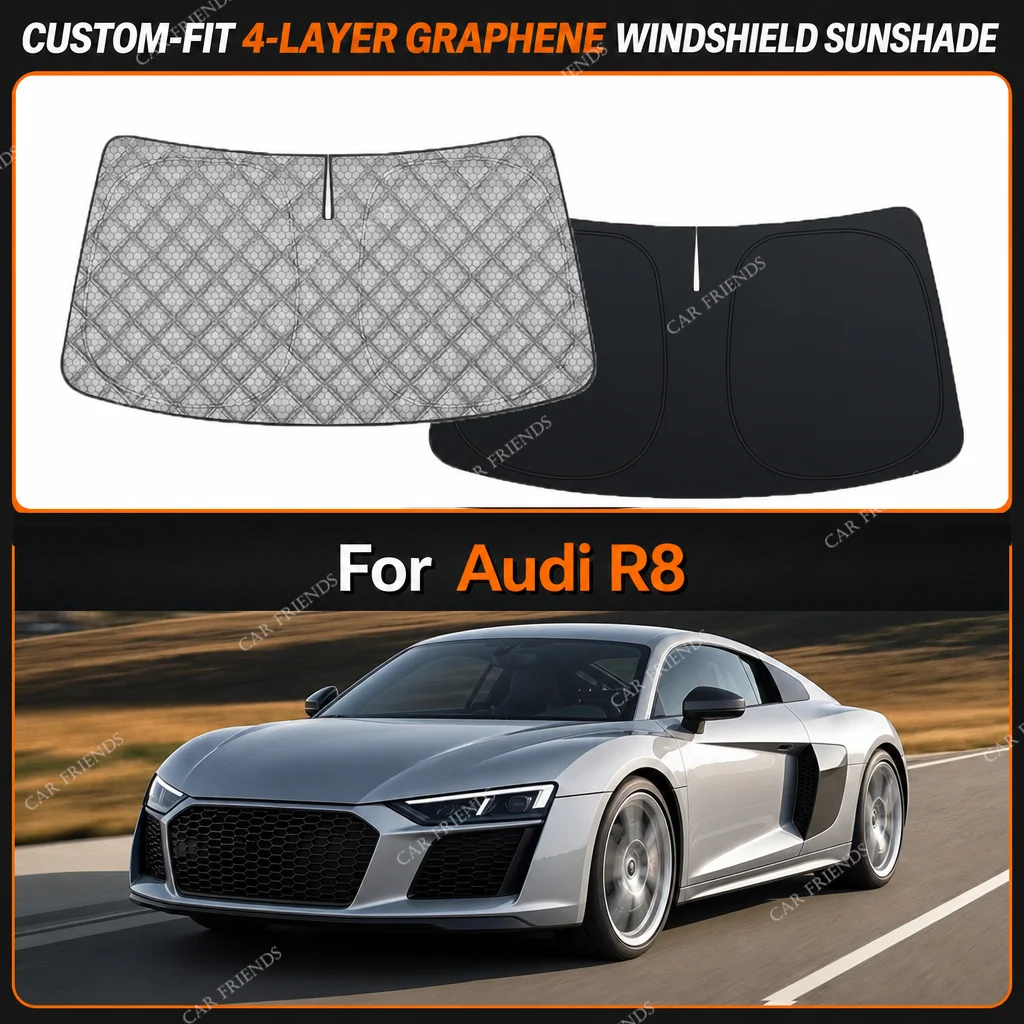 For Audi R8 Custom-Fit 4-Layer Graphene Windshield Sunshade Reflective Gray-Silver Surface Helps Reduce Direct Sunlight