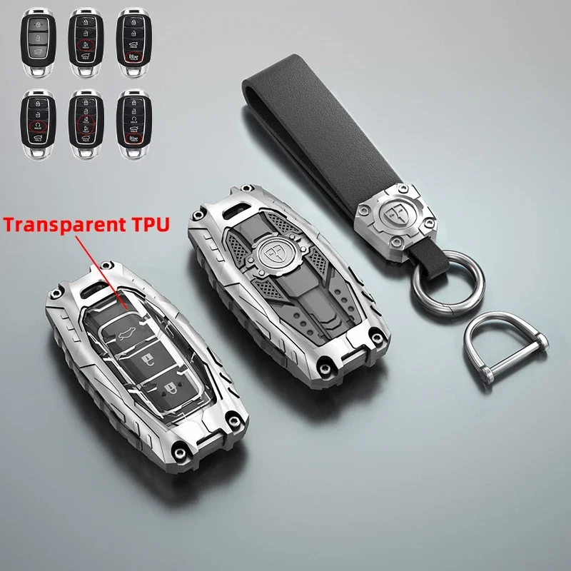 Zinc Alloy Car Key Fob Case Cover Keychain Ring For Hyundai Elantra i30 Venue Palisade Accent Santa Fe Veloster Kona 4