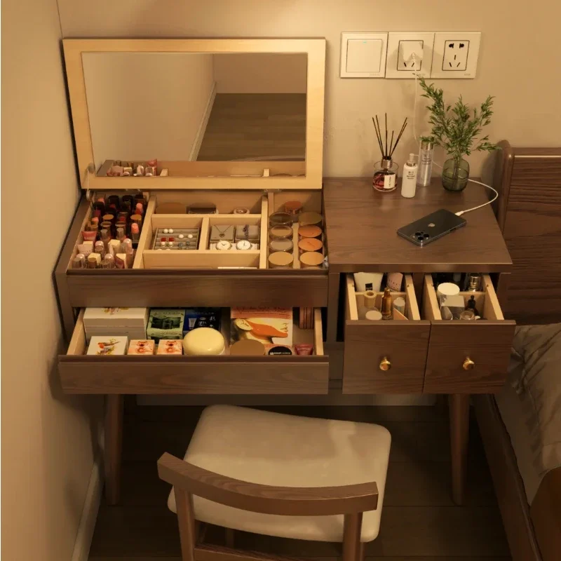 

Solid wood dresser modern bedroom simple small apartment makeup storage integrated cabinet new flip desk makeup table
