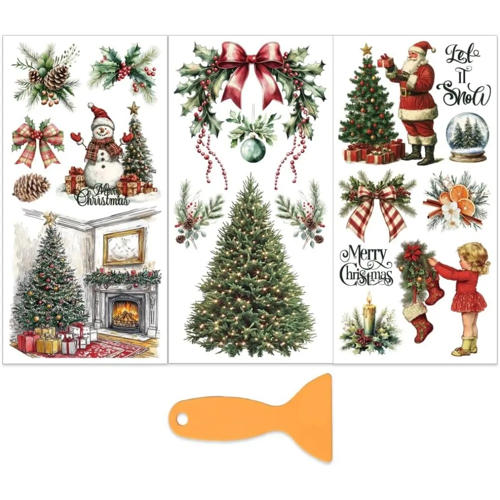 

3 шт./компл., рождественская елка, переводные наклейки для мебели и рукоделия, 6x12 дюймов, мебельная наклейка Санта-Клауса, переводная наклейка, руб.