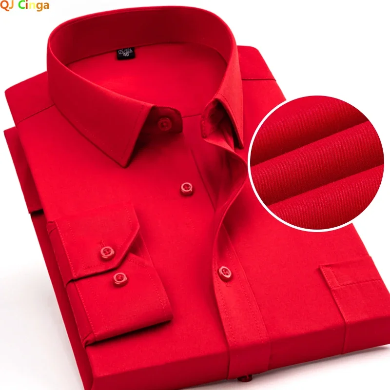 Gray Men's Long-sleeved Shirt, Red Single-breasted Square Collar Shirts, Business / Wedding / Party Casual Tops, Asian Size.