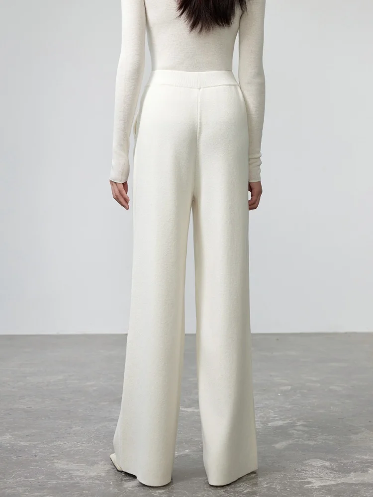 Birdtree, 50% Sheep Wool 50% Cotton Pants, Women's Loose Straight Trousers, Elastic Waist, 2026 Autumn Casual Pants P68921JF