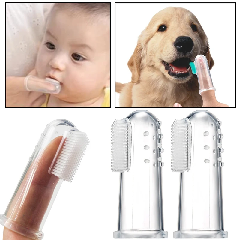 Soft Silicone Pet Finger Toothbrush for Baby Kids Dog Cats Teeth Cleaning Brush with Case Teddy Dog Tooth Brush Teeth Care Tool